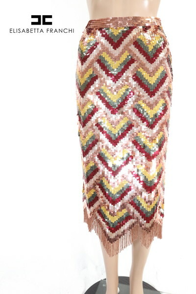 90%OFF 新品 エリザベッタフランキ ELISABETTA FRANCHI スカート 40 ESK420 Sサイズ マルチ レディース スパンコール 膝下丈スカート アウトレット