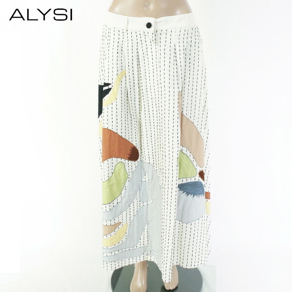 『百貨店SALE割り引き客体』85%OFF 新品 アリジ ALYSI スコート 42 ESK724 L大きさ 白いこと レディース ロングスコート 綿織物スコート アップリケ 太陽フレア バーラット綿