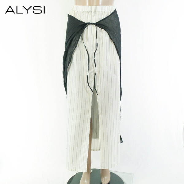 『百貨店SALE銀行割引客体』80%OFF 新品 アリジ ALYSI スコート 38 ESK761 S大きさ 黒いこと  レディース ロングスコート 縞模様柄 ひな形スコート イタリア製