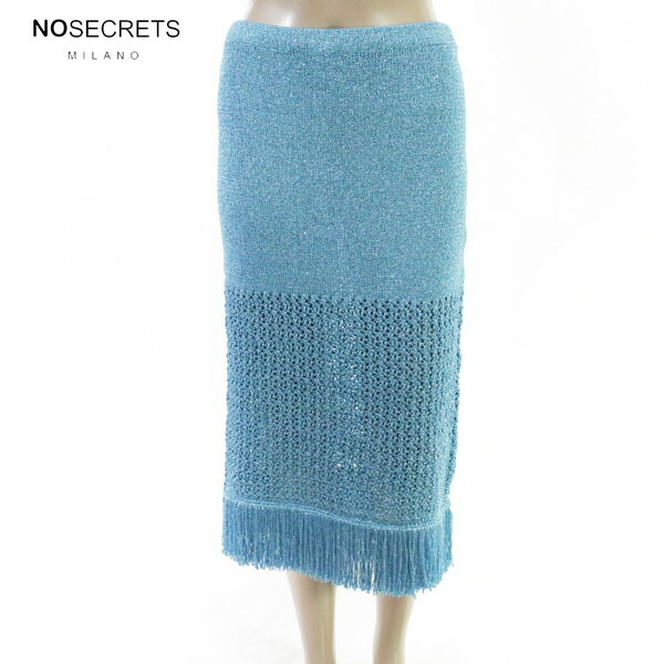 80%OFF 新品 ノーシークレッツ NO SECRETS スコート 42 ESK786 M L大きさ 青み レディース 編み物スコート ラメ フリンジ 膝下並み並み イタリア製