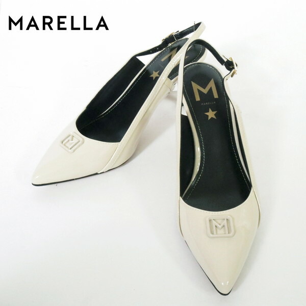 85%OFF 新品 マレーラ MARELLA パンプス 38 ES340 24糎 オフベージュ レディース エナメルパンプス バックス落とし穴 ポインテッドトゥ 逃げ口