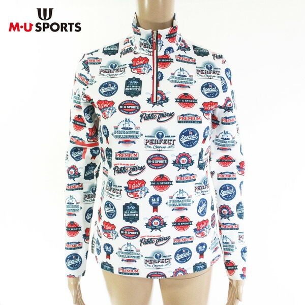 70%OFF 訳あり 新品 MU SPORTS エムユースポーツ トップス 40 LCS1725 Mサイズ ホワイト レディース 長袖トップス ジップアップ プリント模様 ゴルフ 日本製