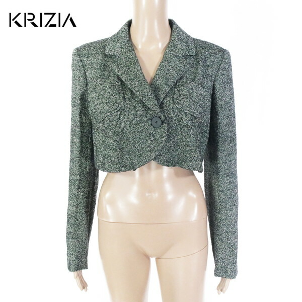 90%OFF 新品 クリッツィア KRIZIA 上衣 44 LJK750 LL大きさ 黒いこと レディース 遊撃手丈上衣 ツィード 羊毛 イタリア製