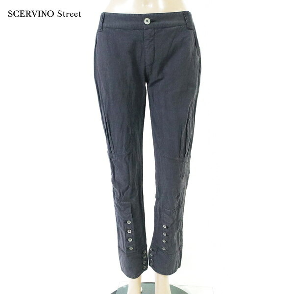 90%OFF 新品 シェルビーノストリート SCERVINO Street パンツ 38 LPT3626 Sサイズ グレーブラック レディース 切り替えデザインスリムパンツ ワッシャー加工 イタリア製