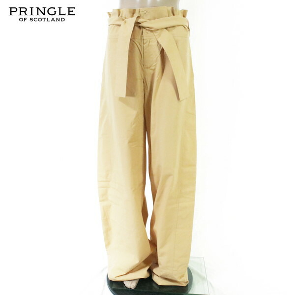 90%OFF 新品 プリングル PRINGLE パンツ 10 LPT3641 Lサイズ イエロー レディース ワイドパンツ コットン ベルト付き 春夏