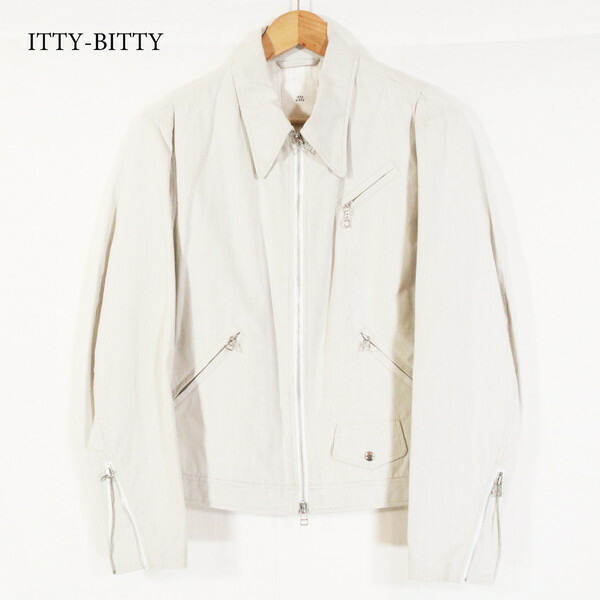 80%OFF 新品 イッティビッティ itty-bitty ブルゾン 2 MJK1408 Sサイズ グレー×ホワイト メンズ コットン100% ストライプ ライダース 日本製 IBJ08-A210