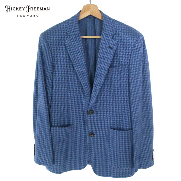 75%OFF 新品 ヒッキーフリーマン Hickey Freeman ジャケット XL MJK1537 LLサイズ ブルー×ブラック メンズ テーラードジャケット コットン×リネン×シルク 千鳥格子 マスターシード ブレザー 春秋 927-41L