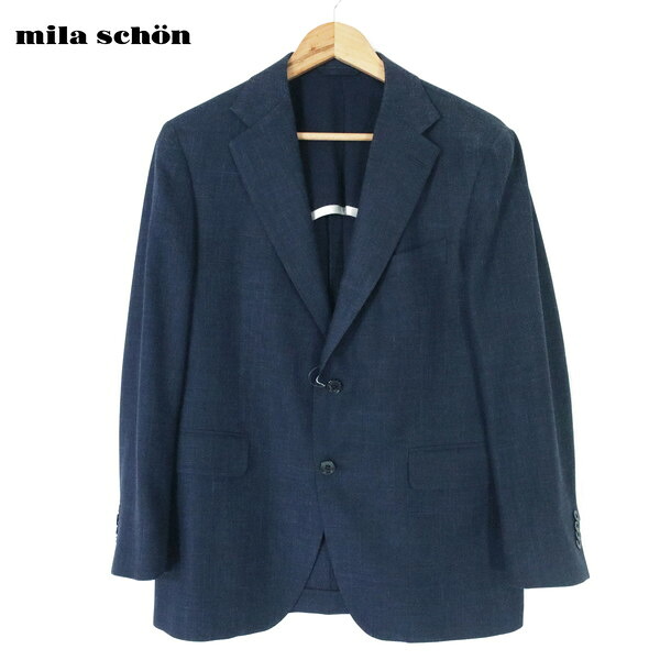 80%OFF 訳あり 新品 ミラショーン mila schon ジャケット 46C MJK1418 AB5サイズ ネイビー メンズ テーラード 2ボタン ウール×シルク×リネン サイドベンツ 春夏 842-03M