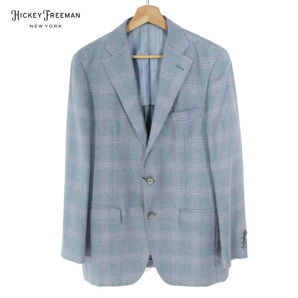 75%OFF 新品 ヒッキーフリーマン Hickey Freeman ジャケット AB6 MJK1533 LLサイズ グレーがかったブルー メンズ テーラードジャケット チェック柄 シルク×カシミヤ ロロピアーナ生地 ブレザー 春秋 952-00F