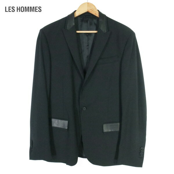 80%OFF 新品 レゾム LES HOMMES ジャケット 48 MJK960 Mサイズ ブラック メンズ ウール×ナイロン ストレッチ 1ボタン テーラード 切替デザイン イタリア製 H5SB72AF20