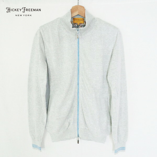 80%OFF 新品 ヒッキーフリーマン Hickey Freeman ジップニット M MKN1166 Mサイズ ライトグレー メンズ 長袖 リネン100% 裏地付き ハイネック カーディガン 日本製 春夏 719-201