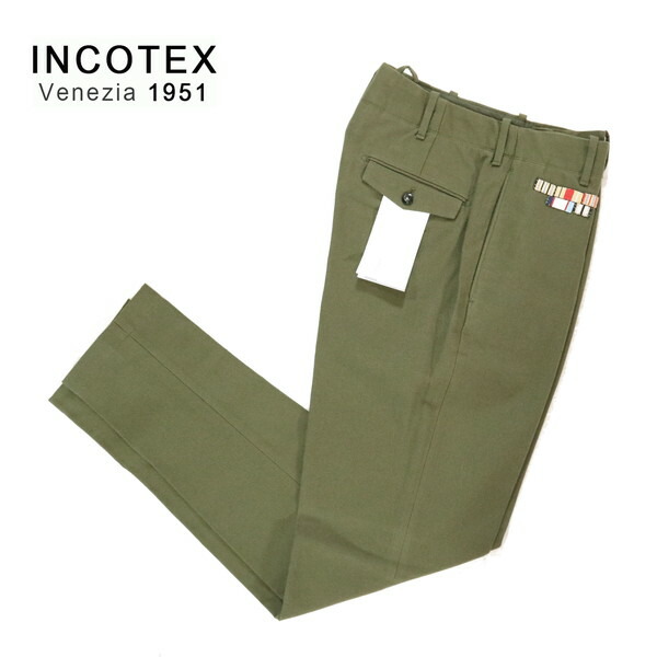 『百貨店SALE割り引き客体』60%OFF 新品 インコテックス INCOTEX ズボン下 46 MPT2762 M大きさ カーキ メンズ 綿織物×羊毛 紋章付き添い人 CARROT fit