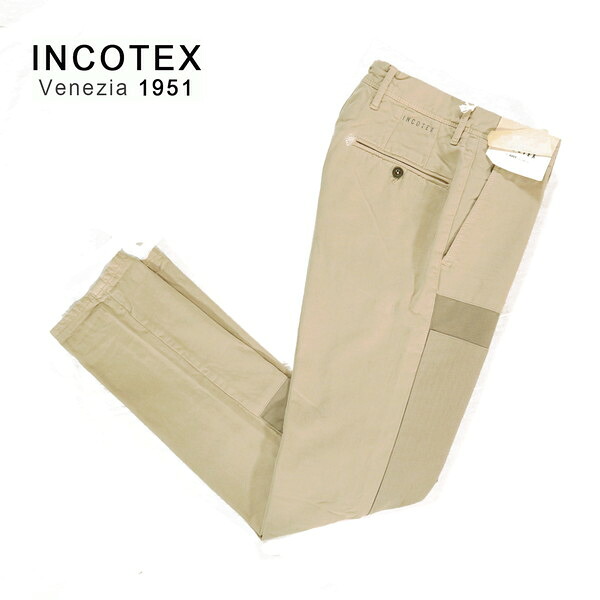60%OFF 新品 インコテックス INCOTEX パンツ 33 MPT2765 Lサイズ ベージュ メンズ コットン100% パッチワーク ワッペン付き
