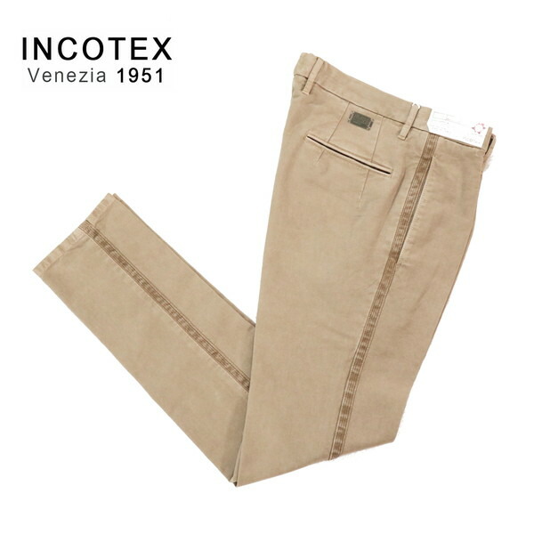 60%OFF 新品 インコテックス INCOTEX パンツ 29 MPT2767 Mサイズ ブラウンベージュ メンズ 綿 ストレッチ サイドライン SLIM FIT