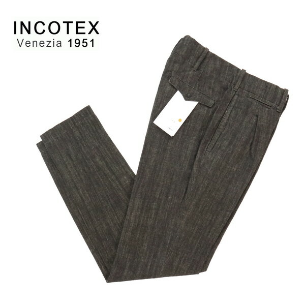 『百貨店SALE銀行割引客体』60%OFF 新品 インコテックス INCOTEX ズボン下 46 MPT2773 M大きさ 黒いこと赤銅色 メンズ 綿織物100% 一タック TAPERED fit
