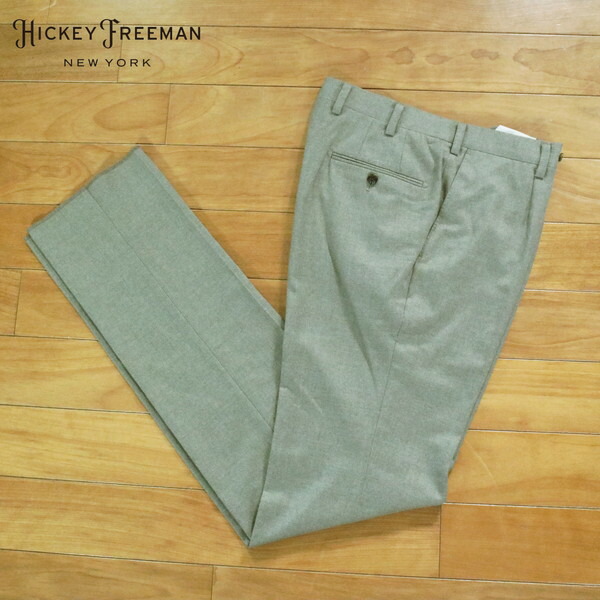 80%OFF 新品 ヒッキーフリーマン Hickey Freeman パンツ 79 MPT3063 Mサイズ ライトカーキ スラックス ウール100% ビジネス 日本製 秋冬 002-55F|エーエムアイクローズ店