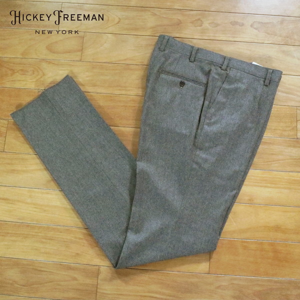 80%OFF 新品 ヒッキーフリーマン Hickey Freeman パンツ 85 MPT3064 L～LLサイズ ブラウン スラックス ウール100% フラノ地 ビジネス 日本製 秋冬 022-57F