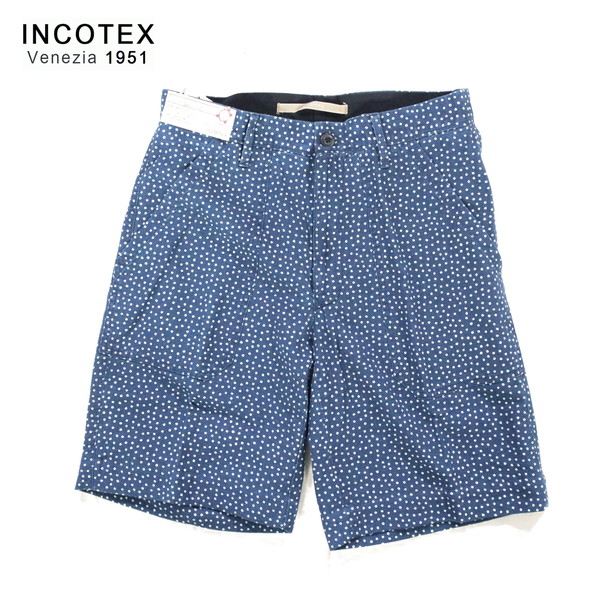 60%OFF 新品 インコテックス INCOTEX パンツ 29 MPT2810 Sサイズ ブルー メンズ ショート丈パンツ コットン ドット柄 REGULAR fit