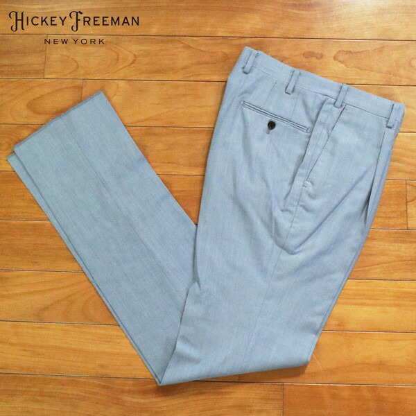 80%OFF 新品 ヒッキーフリーマン Hickey Freeman パンツ 82 MPT3103 Lサイズ ライトブルー スラックス ウール×リヨセル×キュプラ ビジネス 日本製 最上級ライン ハンドメイド 春夏 944-30F