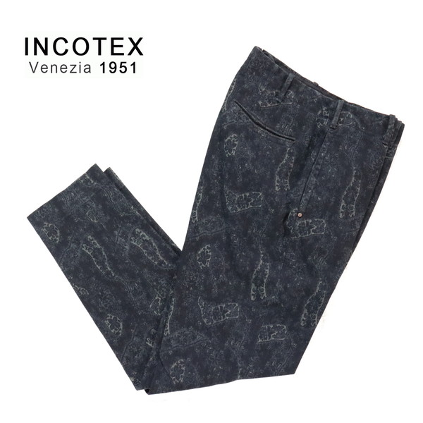 60%OFF 新品 インコテックス INCOTEX パンツ 46 MPT2802 Mサイズ ダークネイビー柄 メンズ テーパード コットン CARROT fit｜エーエムアイクローズ店