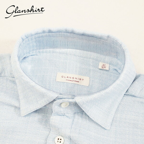 60%OFF 新品 グランシャツ Glanshirt 被りシャツ 38 MSH1777 Mサイズ ライトブルー メンズ カジュアルシャツ コットン100% レギュラーカラー 半袖 イタリア製 5XRI00 G6559