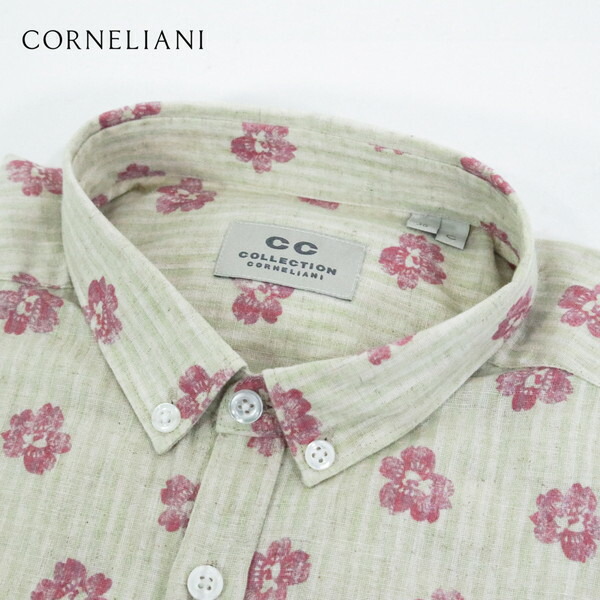 『百貨店SALE銀行割引客体』70%OFF 新品 コルネリアーニ CORNELIANI プルオーバー 38 MSH1875 S大きさ ベージュ メンズ 心地よいプルオーバー 綿織物×リネン 綿×麻 縞模様柄 名取り草落ちこむ 半袖 イタリア製 春夏 768S9351