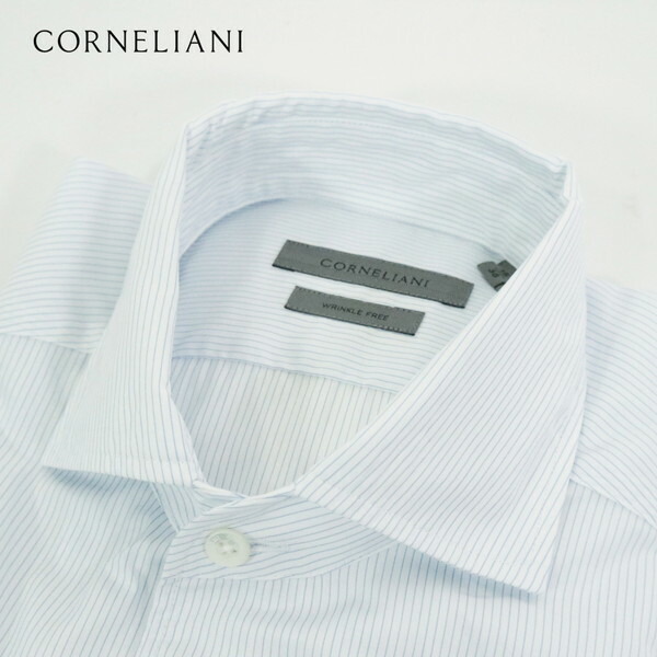 80%OFF 訳あり 新品 コルネリアーニ CORNELIANI シャツ 38 MSH1877 Mサイズ ホワイト&times;ブルー メンズ ドレスシャツ ビジネスシャツ コットン100% ストライプ柄 半袖 春夏｜エーエムアイクローズ店