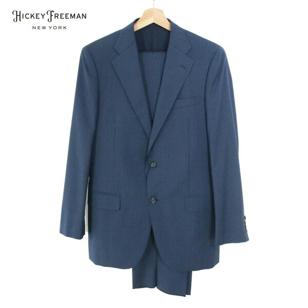 『百貨店SALE銀行割引客体』70%OFF 新品 ヒッキーフリーマン Hickey Freeman 背広 A7 MSU1075 L～LL大きさ 米国海軍 メンズ 2名取り草 側面ベンツ 羊毛100% 縞模様 木製ハンガー付き添い人 春夏 991-05F