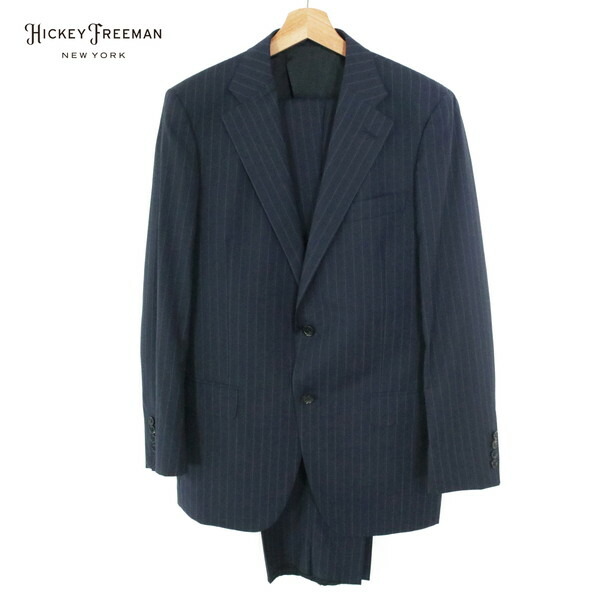 70%OFF 新品 ヒッキーフリーマン Hickey Freeman 背広 AB6 MSU1076 LL大きさ ダークネイビー メンズ 2名取り草 側面ベンツ 羊毛100% 縞模様 一塁手伝達ルート お手てお手伝いさん 木製ハンガー付き添い人 春夏 915-04F