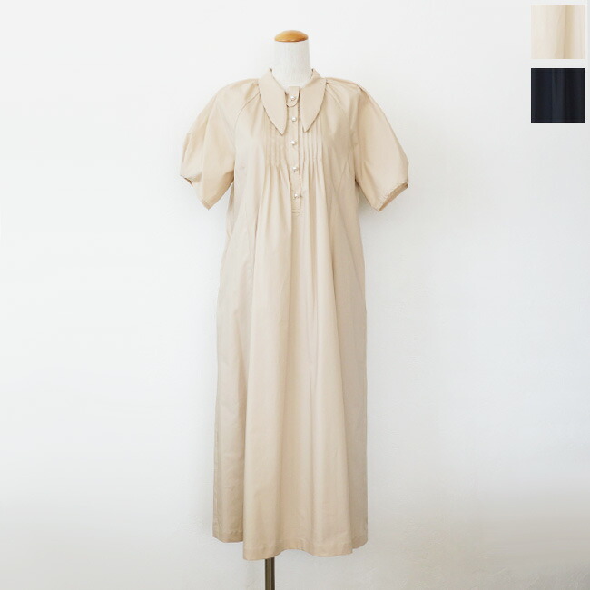 SALE [30%OFF] SONO (ソーノ) ロング ワンピース プチスカーフカラー 半袖 パールボタン ピンタック S252DV011 返品不可