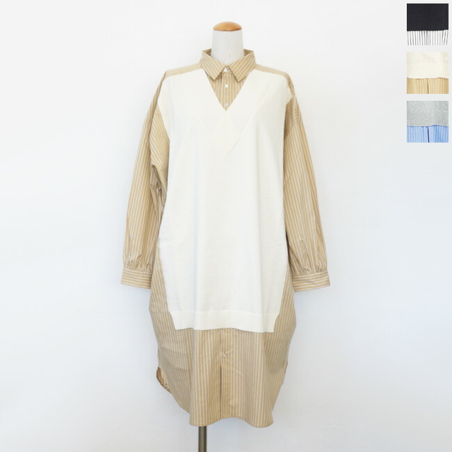 KELEN (ケレン) シャツワンピース ニットベスト 重ね着風 ストライプ 長袖 APOLU LKL26HOP2128｜INEYA-ZUSHI