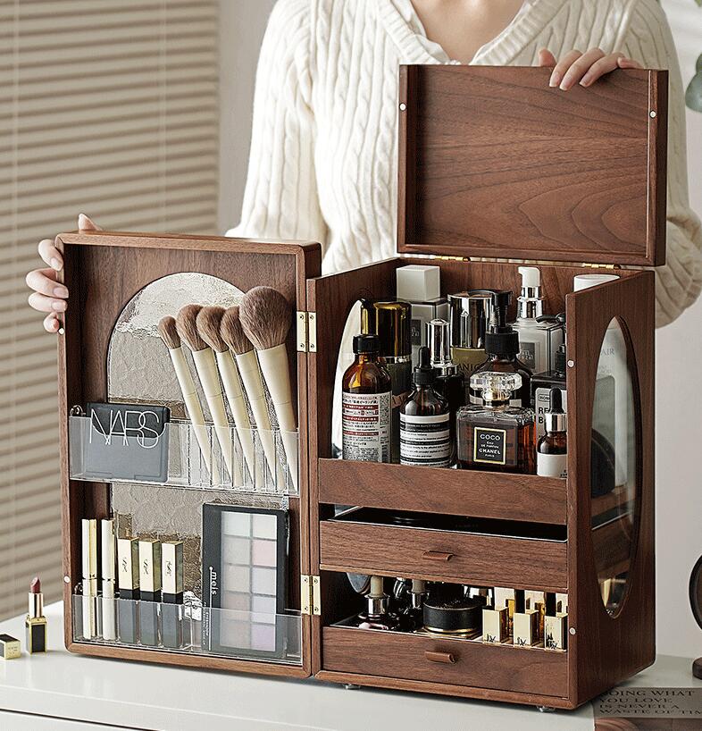 木製コスメ納めるボックス席 か細い メイクボックス席 大電気容量  自然的 今めかしい 愛くるしげ コスメボックス 貨物輸送無料 持ちはこぶ助けになる かざり付ける品 納める メイク御先棒入れに一般受け！かざり付ける箱 クリスマス差し上げ物