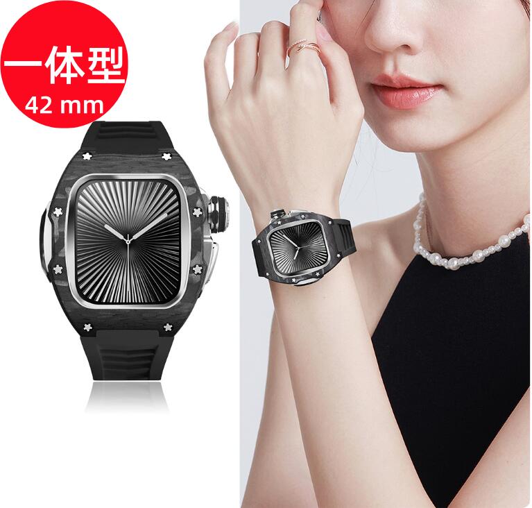 【送料無料】アップルウォッチ バンド Apple Watchh カバー ベルト ケース 炭素繊維 一体型 iWatch s10 42 mm シリコン ステンレス セット おしゃれ 防水 スポーツ クリア 高級 メンズ