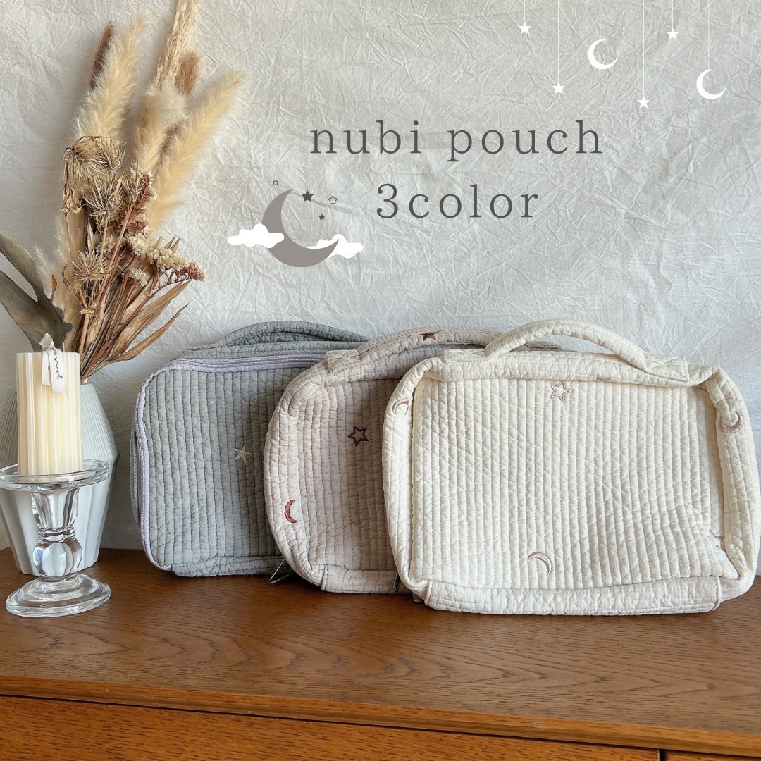 楽天市場】ヌビ 星と月の刺繍 リブポーチ キルティング洗える