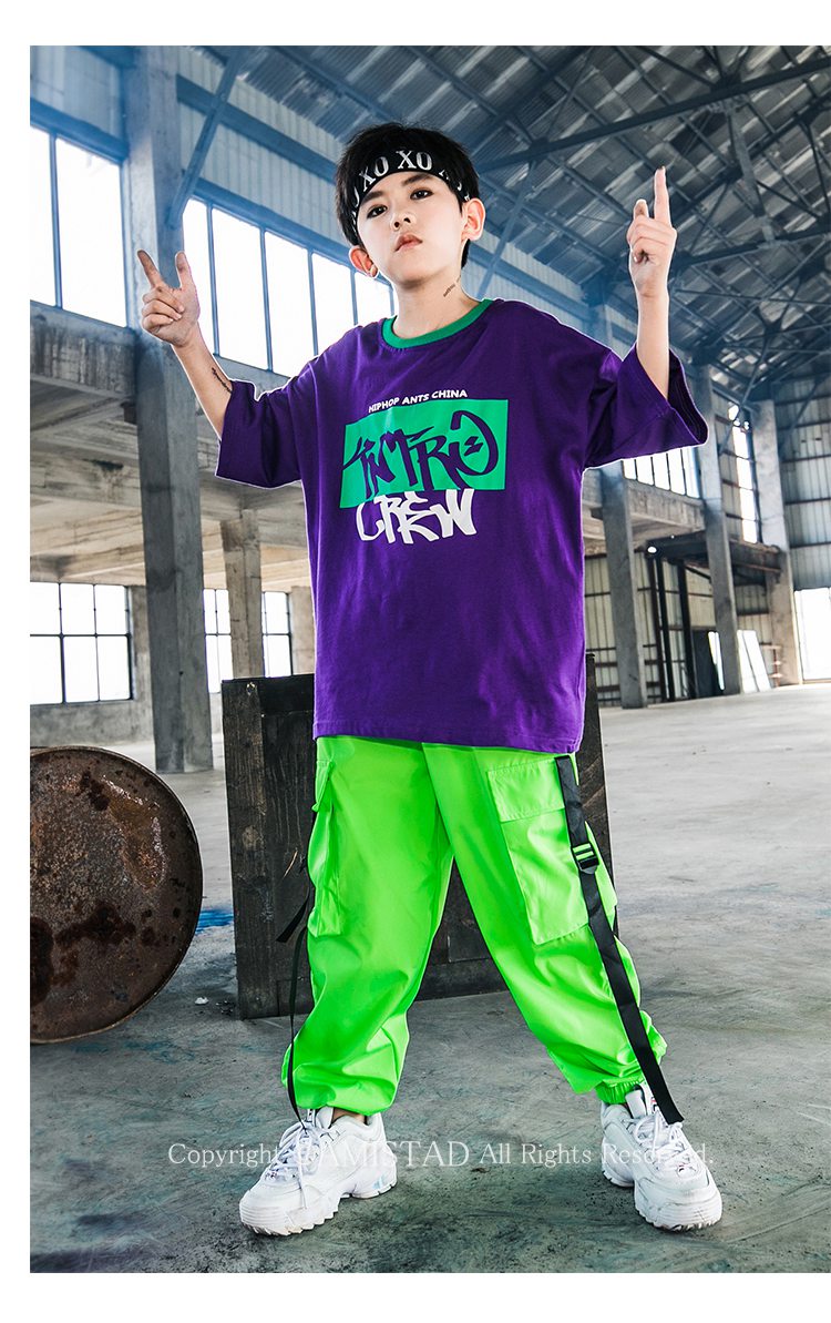 楽天市場 キッズダンス衣装 ヒップホップ 子供 半袖tシャツ ズボン 蛍光色パンツ 蛍光色ズボン サルエルパンツ ダンストップス ダンスパンツ ステージ衣装 練習着 大きいサイズ 上下セット パープル Dance 韓国子供服 日常着 ステージ衣装 団体服 舞台 体操服 Amistad