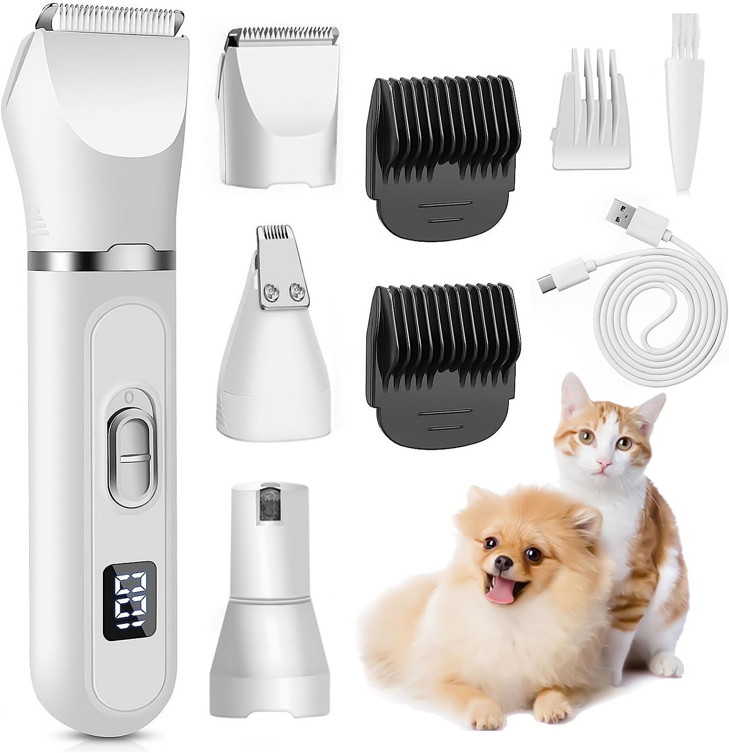 犬用バリカン 4in1ペット用バリカン 猫 LEDディスプレイ 電動猫犬爪切り 猫用バリカン 犬用グルーミングバリカン人気 犬 バリカン 足裏 耳裏 顔回りお尻 全身カット 爪磨き 軽量 低騒音 犬/猫/小動物に対応