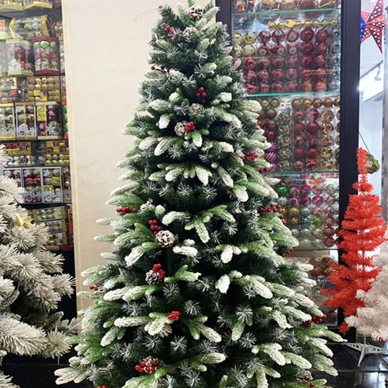 松の葉のクリスマスツリー,1.8m,緑,ベリー,美しい装飾,雪景色,窓の装飾|AetA店
