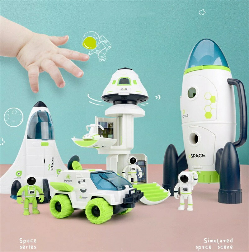 スペースシャトル おもちゃ セット 宇宙飛行士 シャトルローバー 宇宙船おもちゃ 両開きドアのデザイン ロケット船のおもちゃ 宇宙飛行士の姿 音と光の宇宙船 星間冒険のためのロケットのおもちゃ セット 組み合わせ遊び プレゼント|AetA店