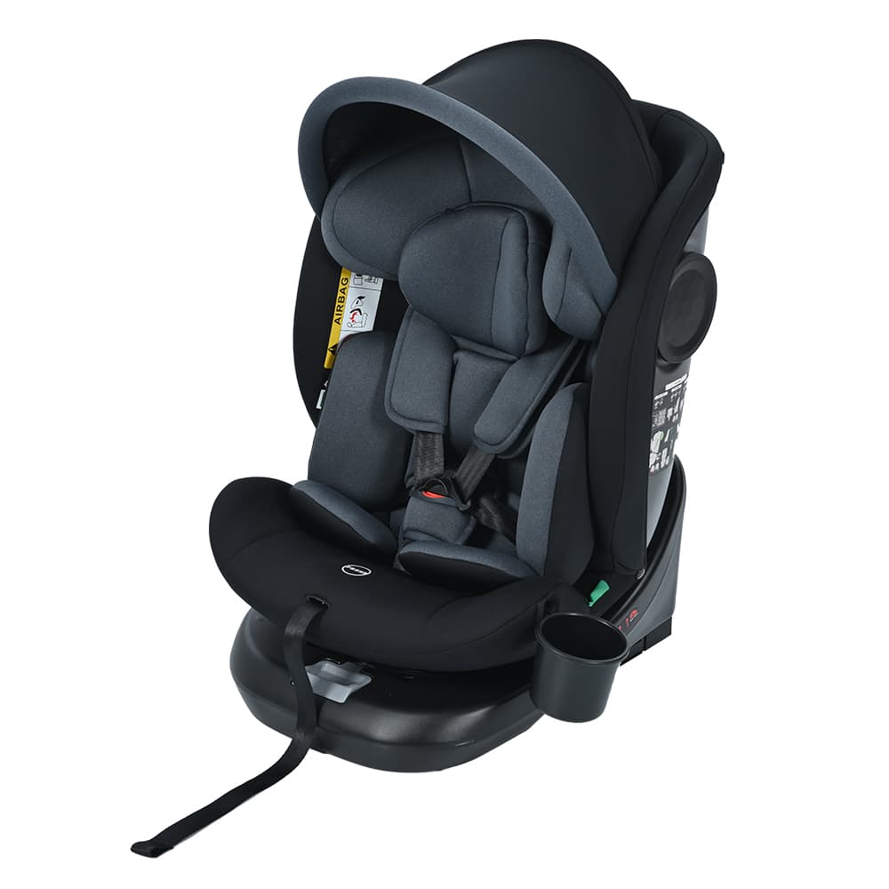チャイルドシート 新生児 ISOFIX 0歳～12歳 360度回転式 40～150cm ジュニアシート 調節可能 洗える キャノピー付き ベビーシート ドリンクホルダー付き 出産祝い 車【ブラック+ネイビー】