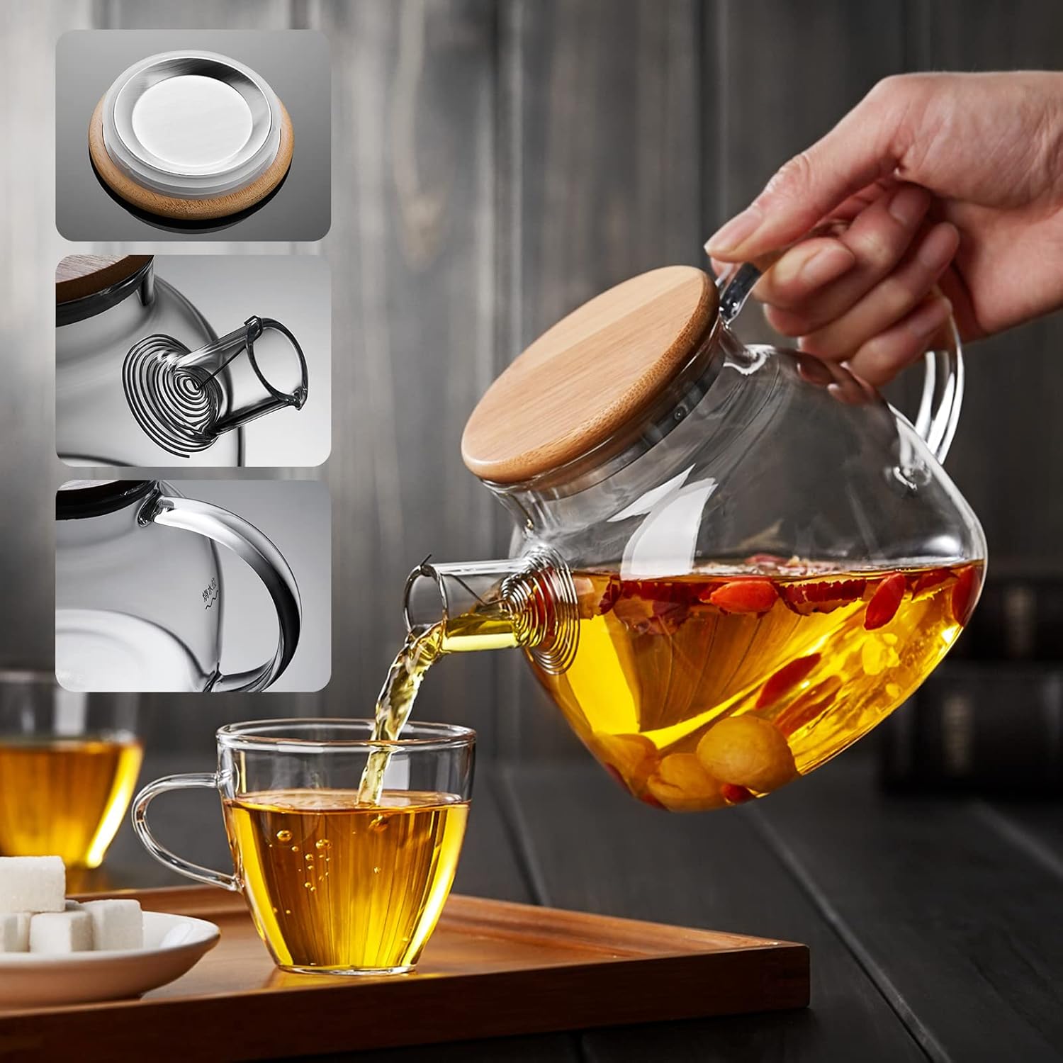 フルーツティ 緑茶 紅茶の葉 丸型 瑠璃製ポット 澄み切った 割れにくい 耐熱瑠璃 瑠璃やかん ティーポット 瑠璃急須