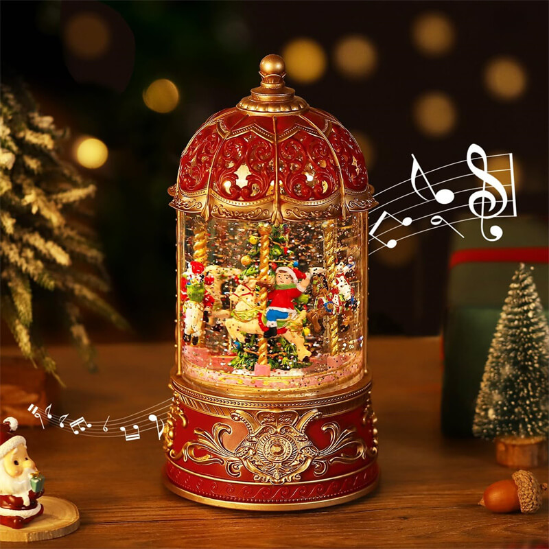 スノードーム クリスマスオルゴール メリーゴーランドオルゴール クリスマスツリースノーグローブ LEDライト内蔵 8曲自動ループ クリスマスプレゼント インテリア クリスマス置物飾り サンタさんと雪だるまさんとお子さんがモミの木のメリーゴーランドに乗る レッド 7,791円