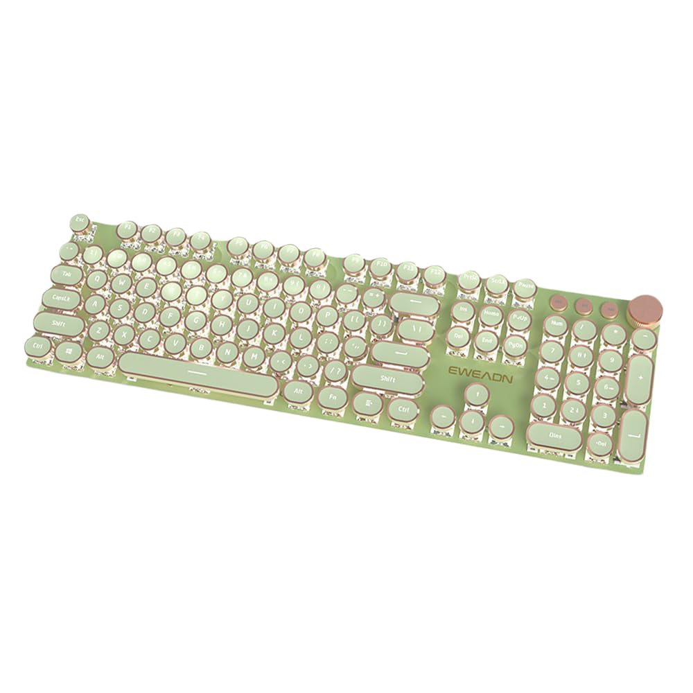 グリーンメカニカルゲーム用キーボード EWEADN V20レトロ スチームパンク ヴィンテージ タイプライタースタイルキーボード green グリーン LEDバックライト付き 104キー 有線USBキーボード メタルパネル ラウンドキーキャップ 単色発光 11,738円