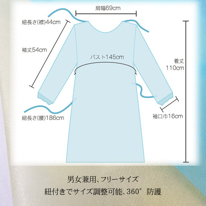 セール＆特集＞ Ariyo 不織布ガウン 100枚 アイソレーション 撥水加工済 静電気防止 介護 一般用 保護 防塵 軽量 防護服 エプロン  whitesforracialequity.org