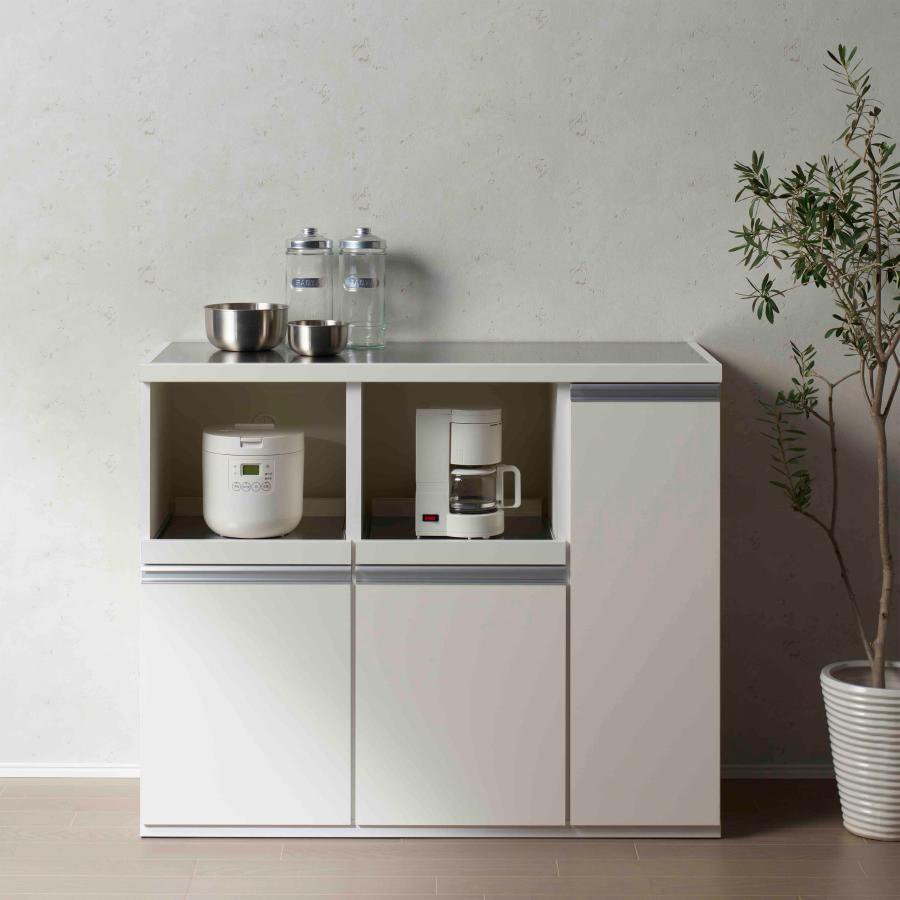 キッチンカウンター ステンレストップ レンジ台 スライド棚 引出し 幅115 完成品 日本製