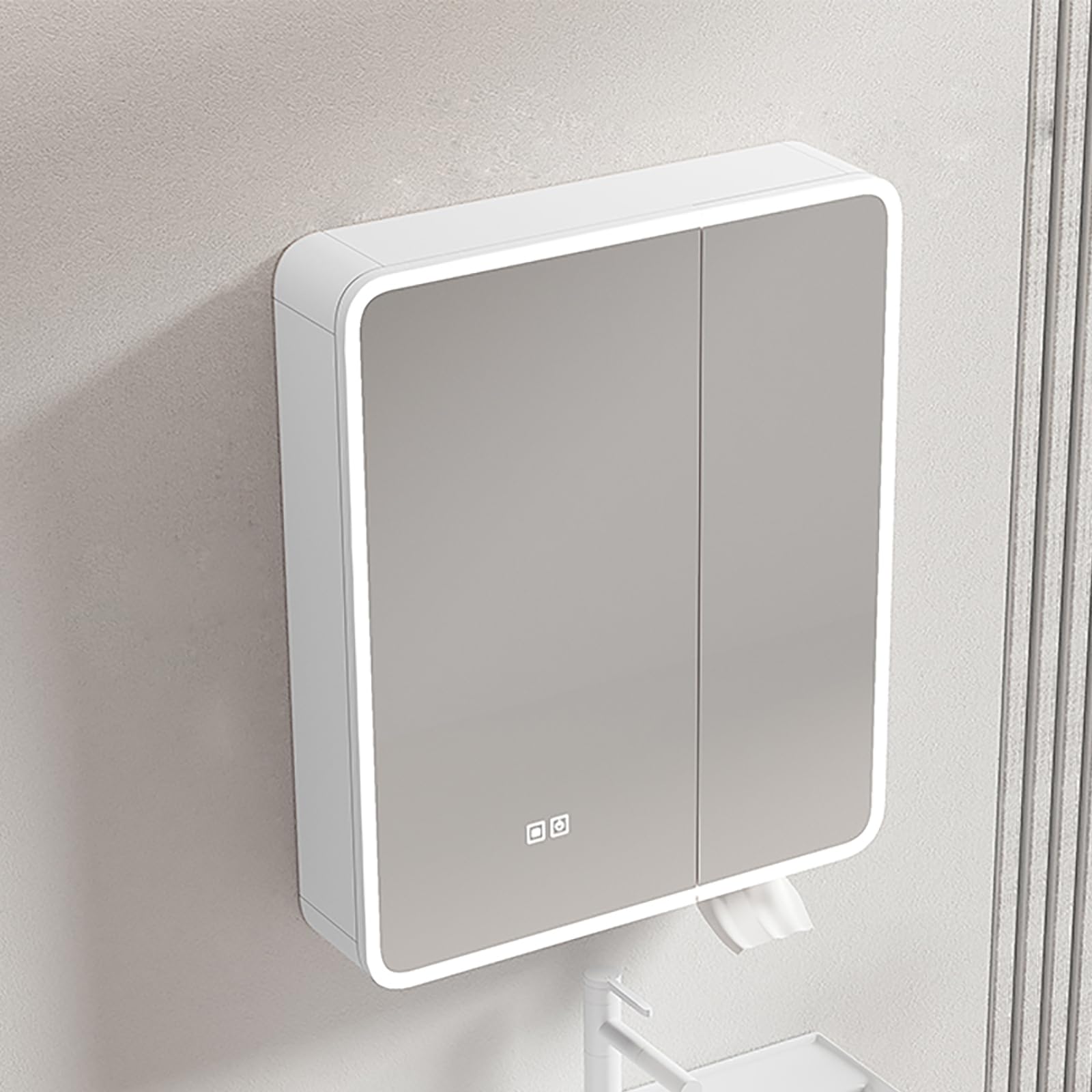 多機能壁掛けミラーキャビネット,浴室お風呂 鏡スマート調光機能付き,LED照明ミラーキャビネット洗面所 浴室 ミラー 曇り止め浴室鏡 収納付き 多層収納 防水 ファッション 省スペース 簡単収納