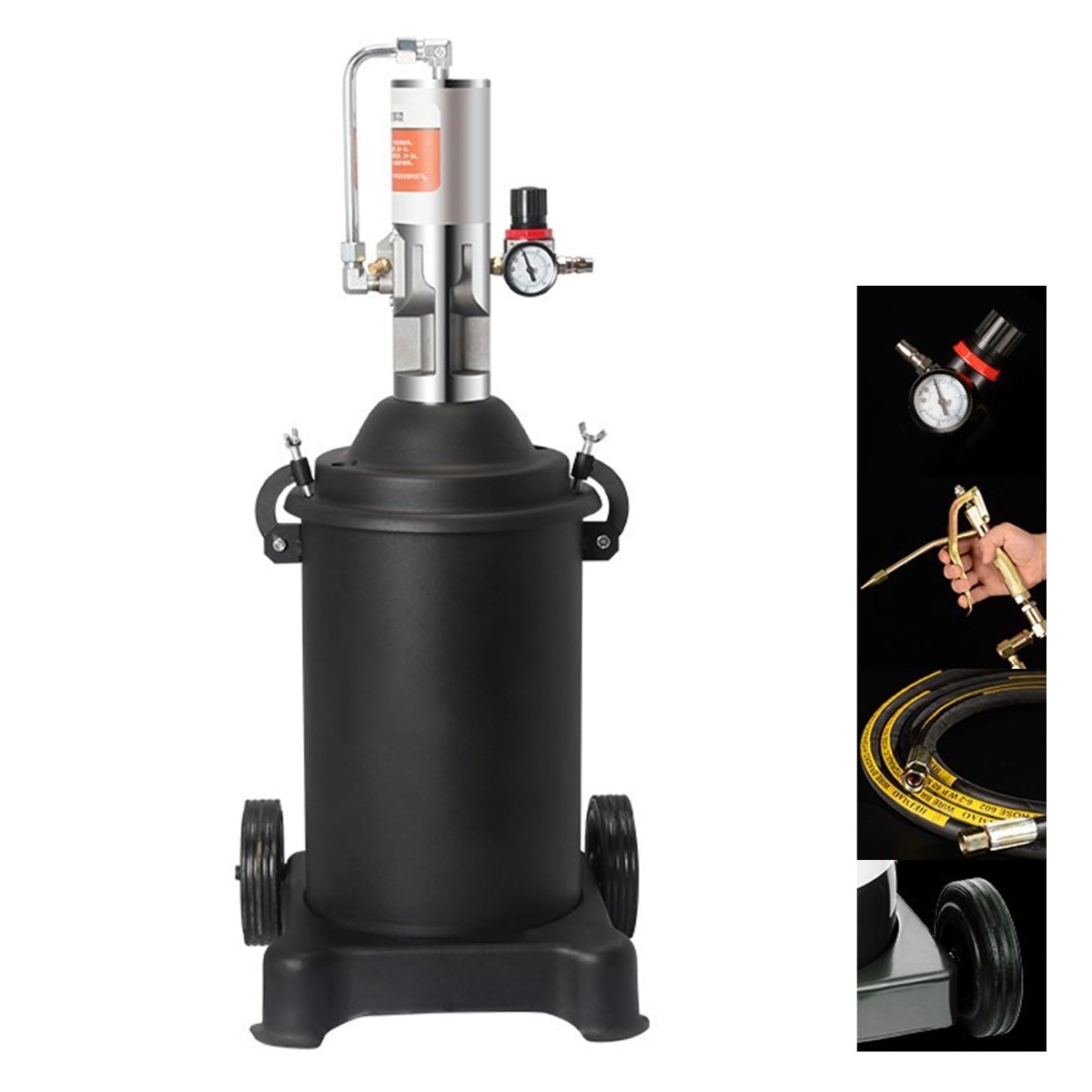 グリスガン エアーグリースガン 12/20/40L 吸気範囲0.6-0.8Mpa 速度1.5L/分 大型 バターポンプ 空圧式 潤滑脂グリースガン 潤滑油銃注油器 掘削機グリースガン 農機具 車 バイク 整備 船舶用品 給油作業 40-四角ポンプ