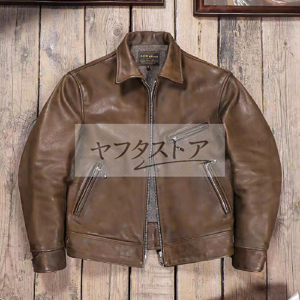 秋冬 新品 レトロ 本革 ライダースジャケット 牛革 革コート M～4XL｜amosroom