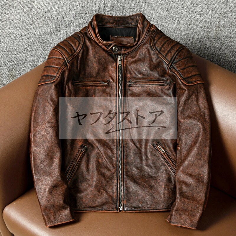 レザージャケット メンズジャケット　アメカジ　ユーズド加工　ライダース 高級牛革　本革　革ジャン S～5XL