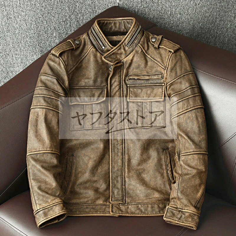 レザージャケット メンズ 　バイクジャケット　ユーズド加工　ライダース 高級牛革　本革革ジャン S～5XL