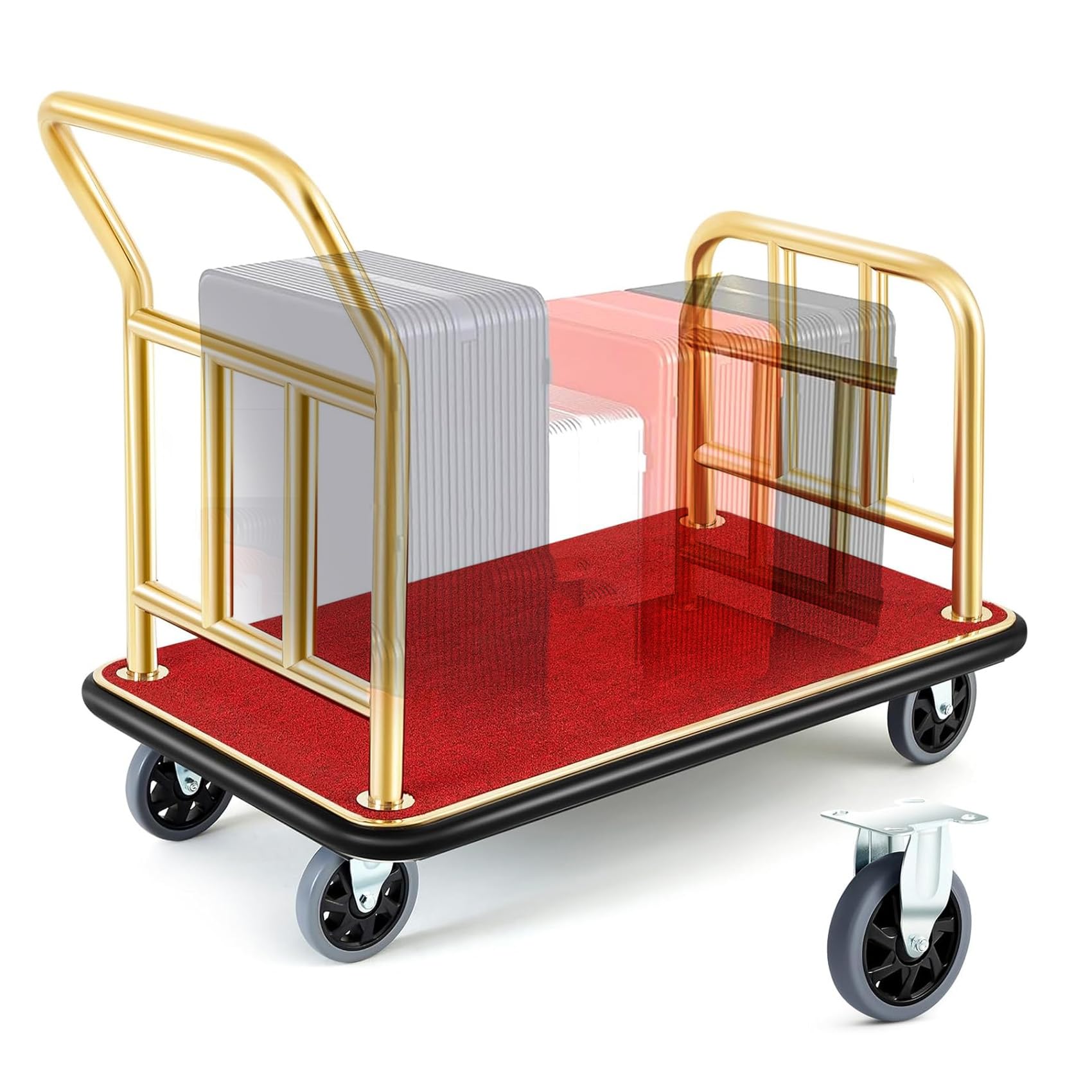 泊まりの積貨委託貨物手押し車 107x65x97糎 積貨委託貨物手押し車 泊まり備品 積貨委託貨物持ちはこぶ ガードレールとうち切り付き添い人6in車輪付き添い人 御役目用静音手押し車 泊まり・たまり場の積貨委託貨物持ってくるに至適 耐荷重300KG 2軸静音車輪